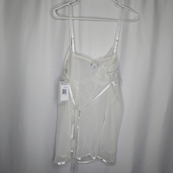 Vtg Cinema Etoile Seductive Wear Camisole Tank Top White Lace Sheer Bow XL - Picture 2 of 6